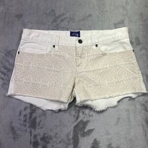 Lucky Brand Riley Shorts‎ Women 2/26 White Aztec Fringe Denim Festival Fits 31"